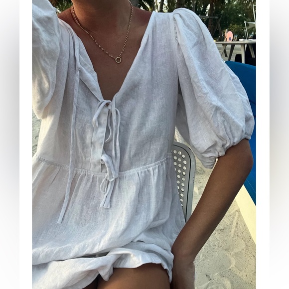 marlow & mae Dresses & Skirts - Marlow & Mae Markets Tie Puff Sleeve Linen Babydoll Mini Dress AU XXS US 0-2 NEW